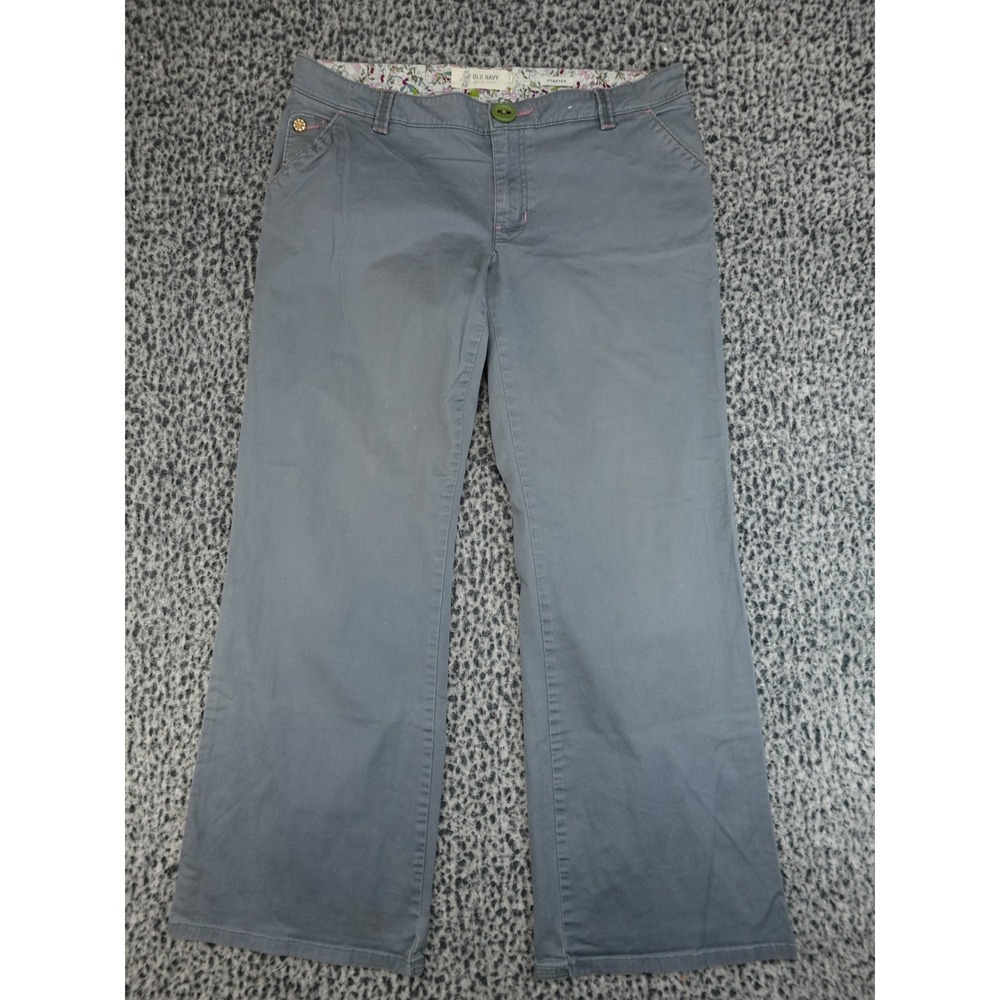 Old Navy Wide Leg Trousers Womens 12‎ Grey Good Stretch Mid Rise Floral Trim
